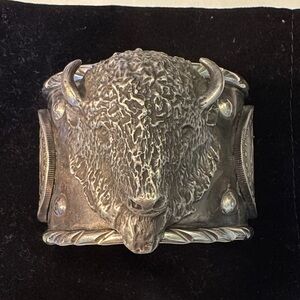 Silver Buffalo Head Cuff Bracelet